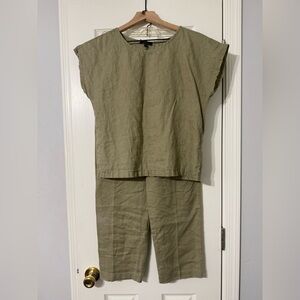 Quince 100% European Linen Pajama Set Women Size XS Olive Green